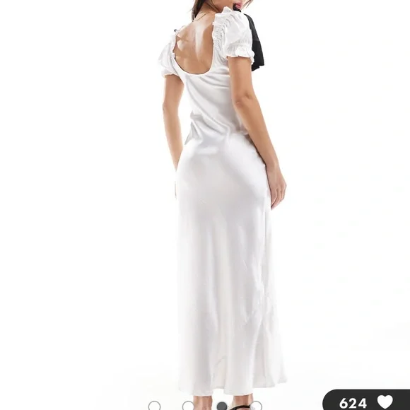 ASOS DESIGN satin puff sleeve midi tea dress in white - Picture 3 of 13